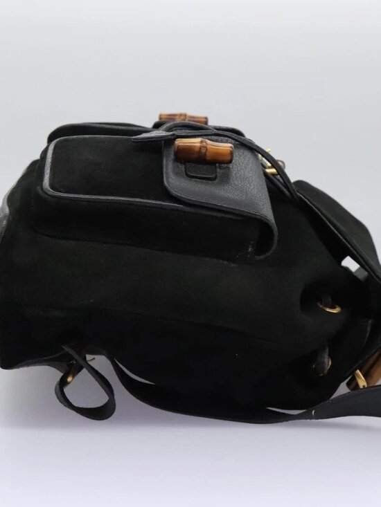 GUCCI Bamboo Backpack Suede Leather Black Gold 003 58 0016 Auth nb144 main image 14